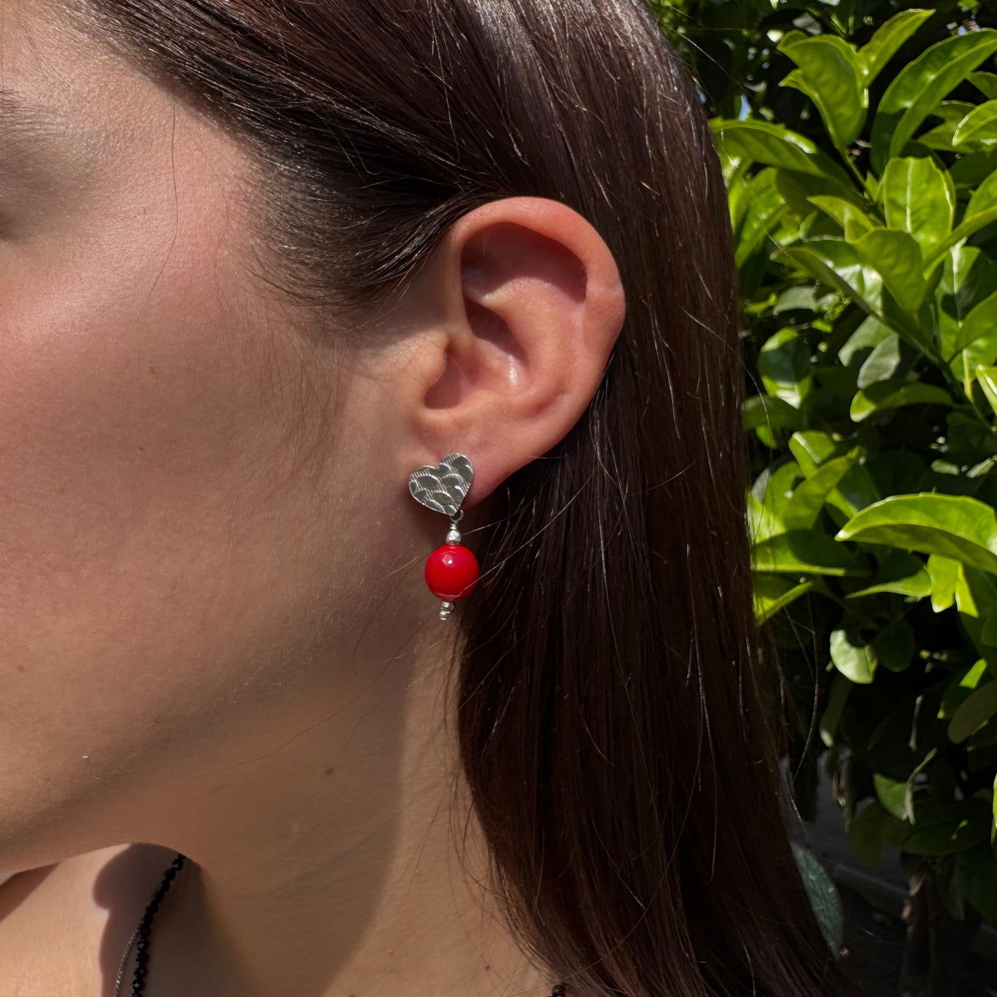 Aros Corazón Rojo Plata