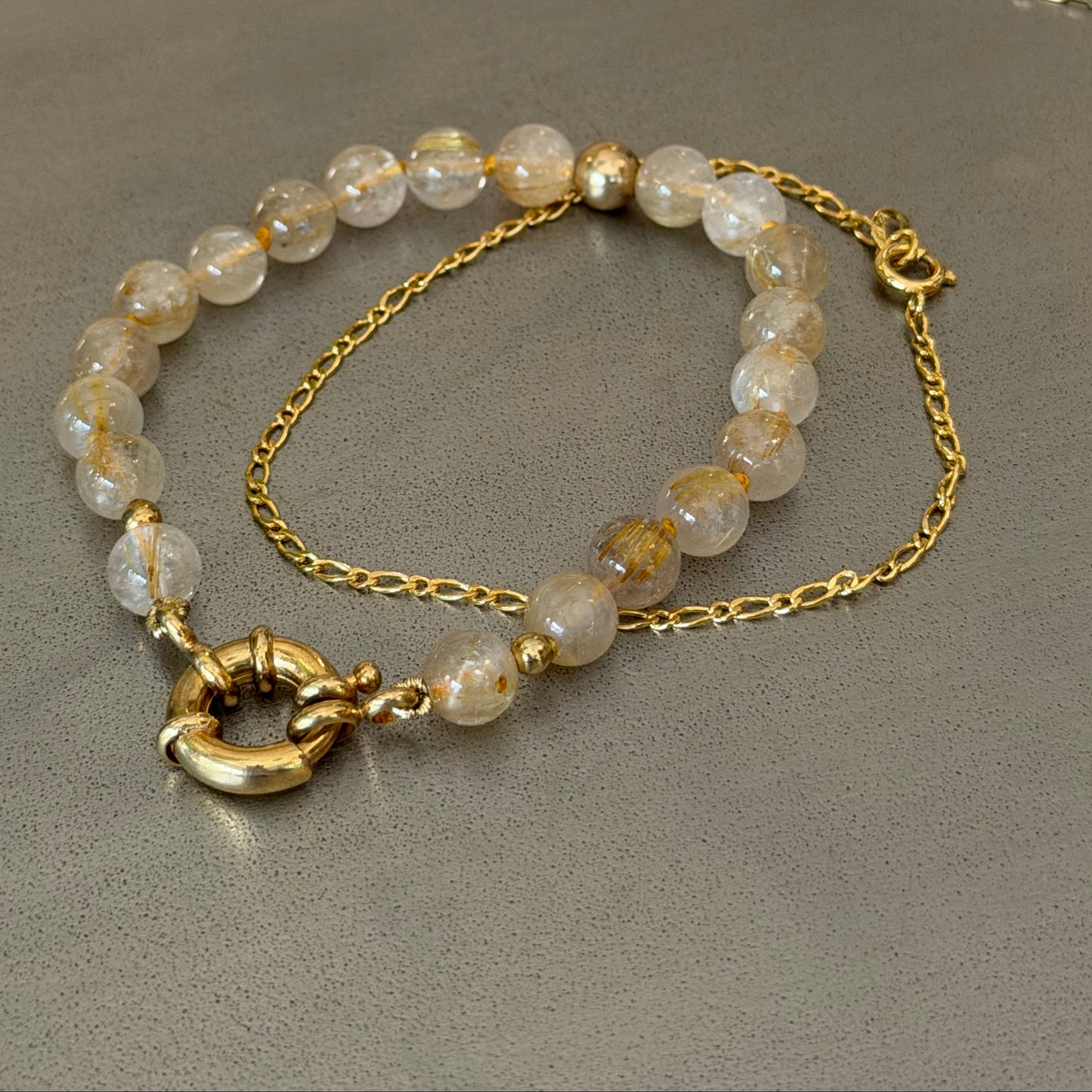 Set de Pulsera Cuarzo Rutilado y Pulsera bañada en Oro