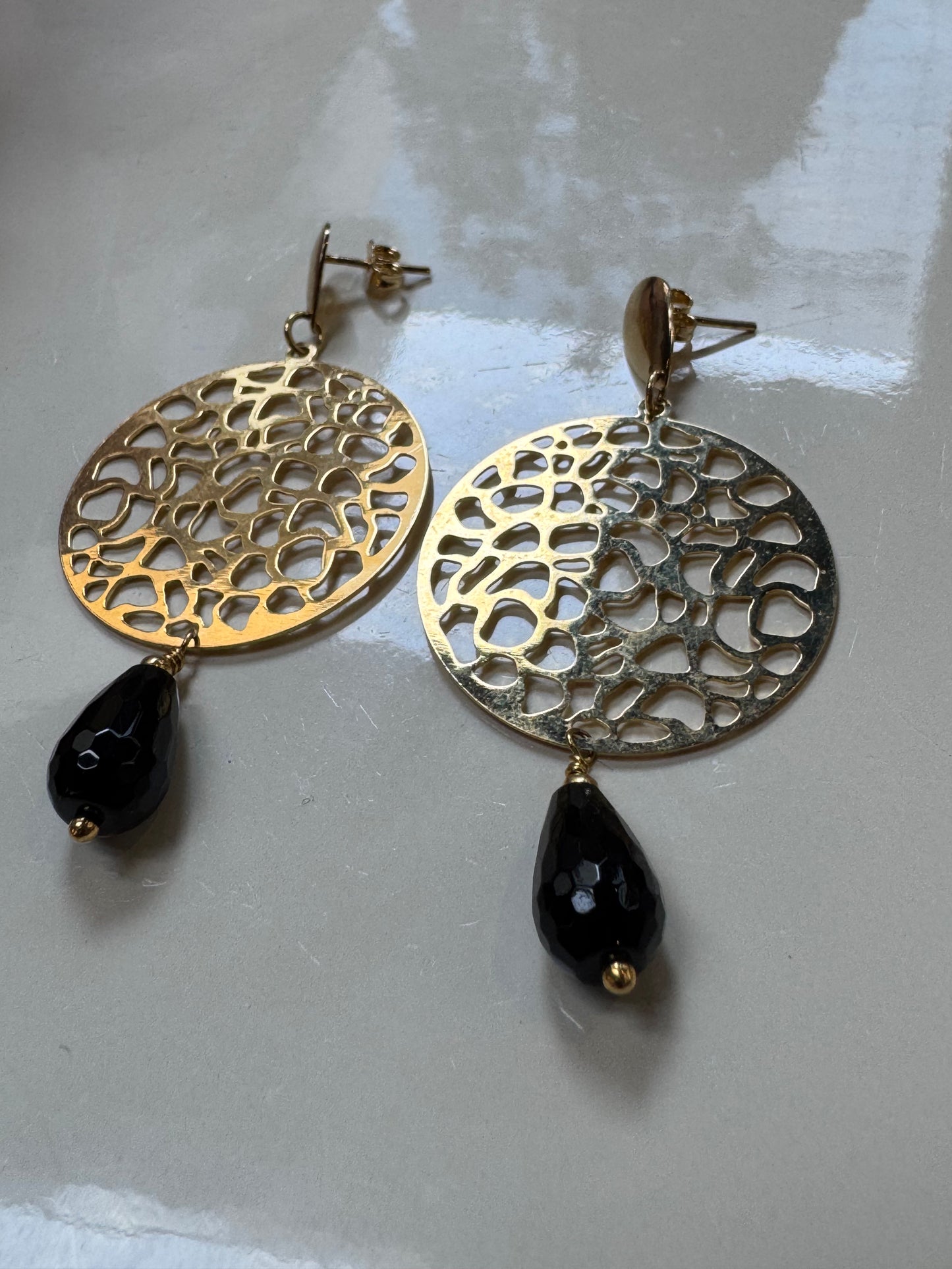 Aros mándala baño Oro con Ónix