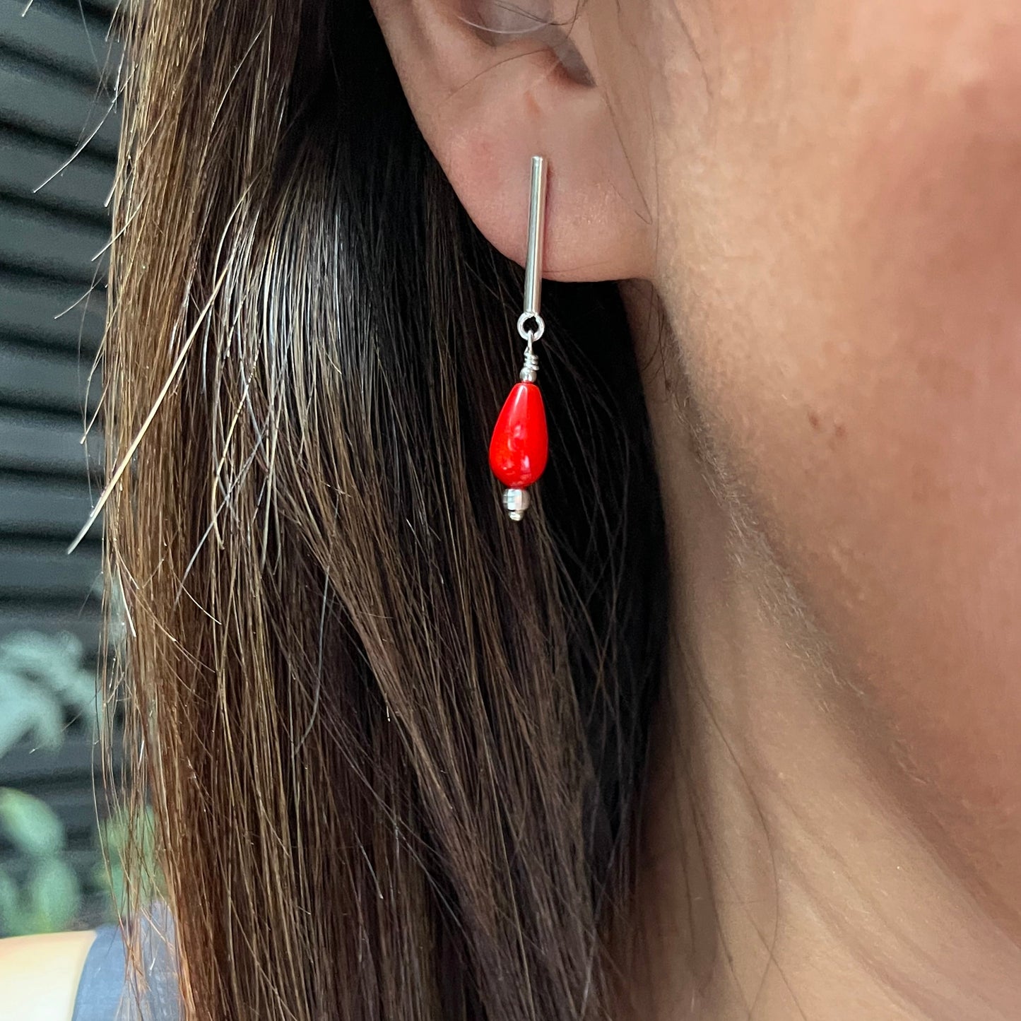 Aros de Plata "Rosa" Coral rojo