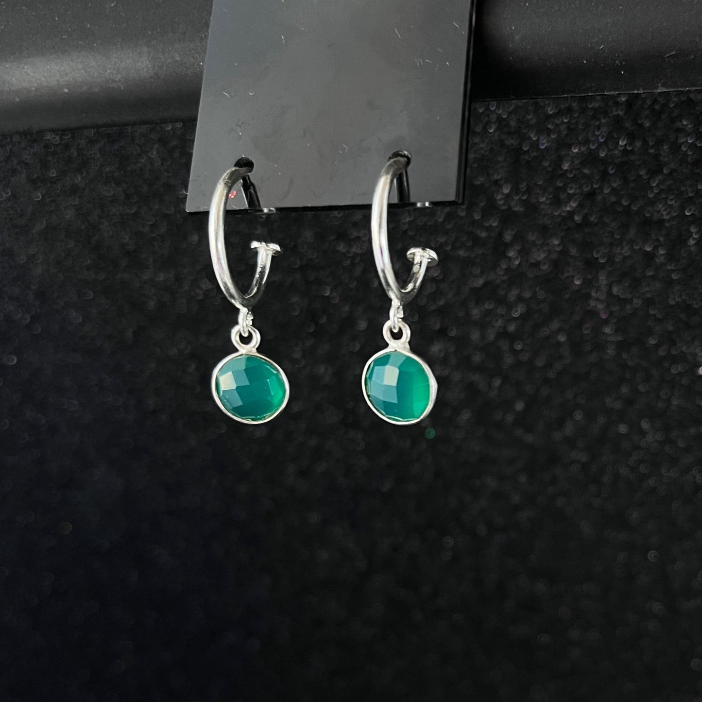 Aros "Fran" Argollas Plata Piedra verde