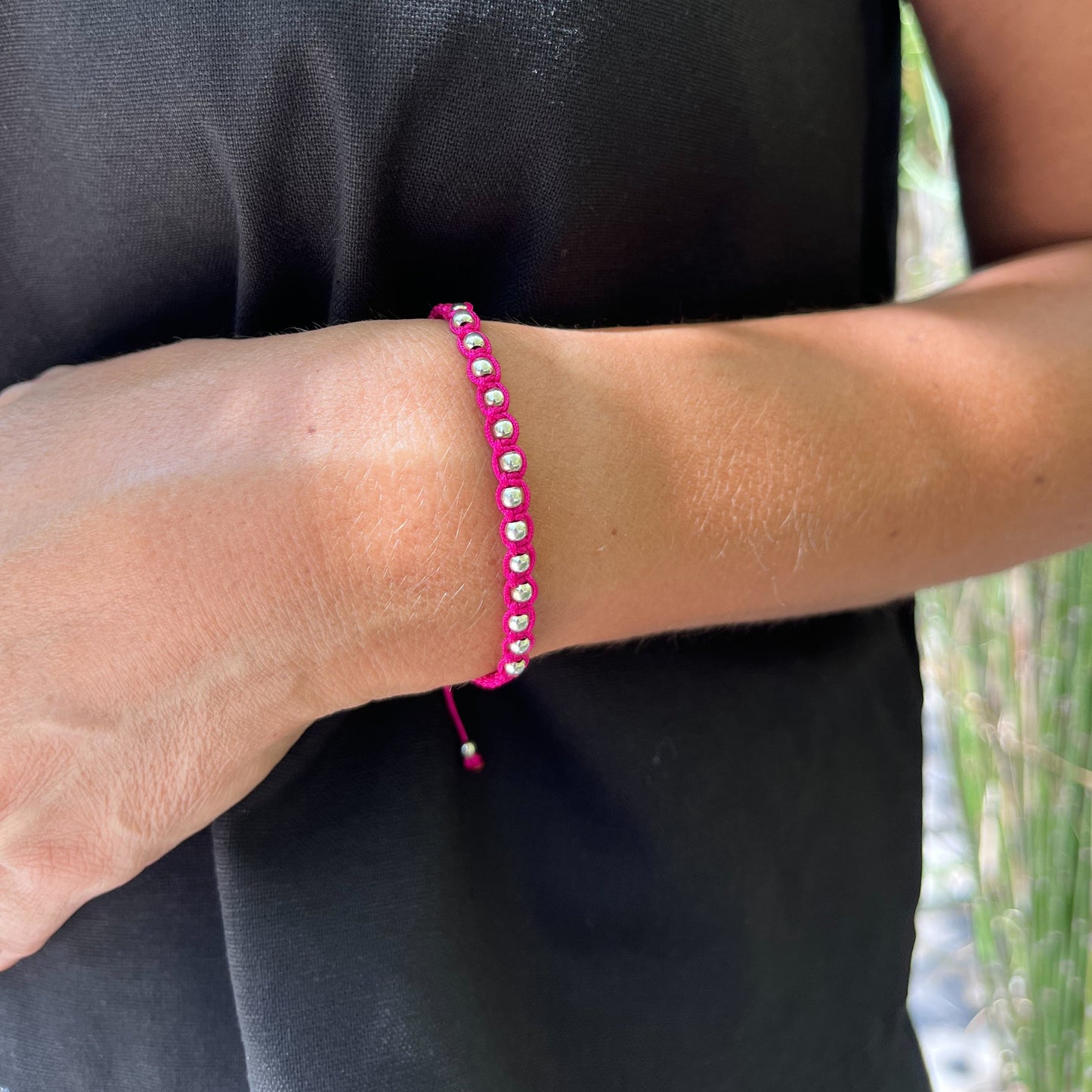 Pulsera de mostacilla de Plata "Claudia" Fucsia