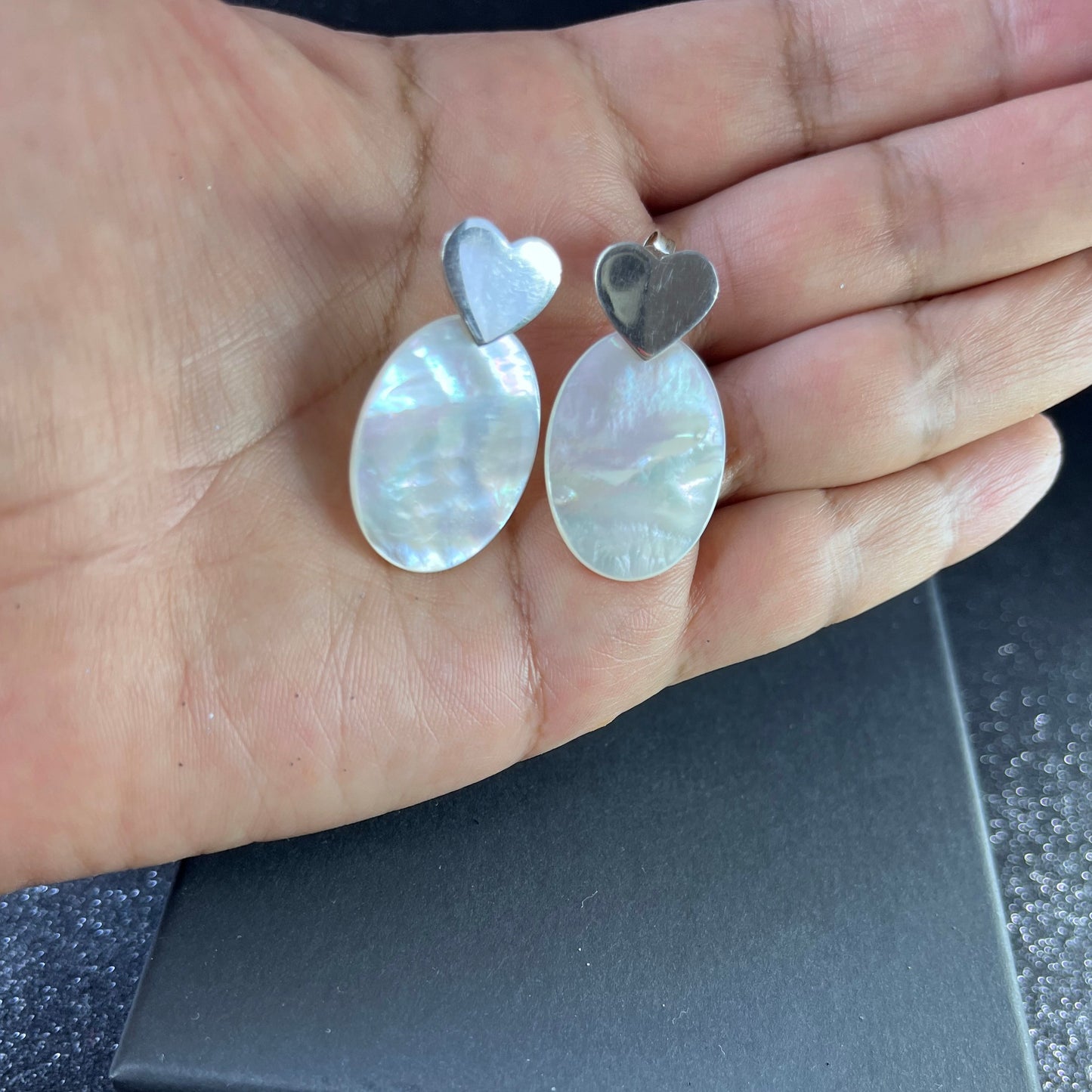 Aros Corazón Plata Nácar