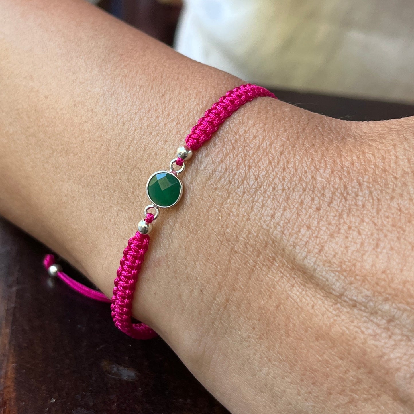 Pulsera "Valeria" Fucsia con Aventurina Verde