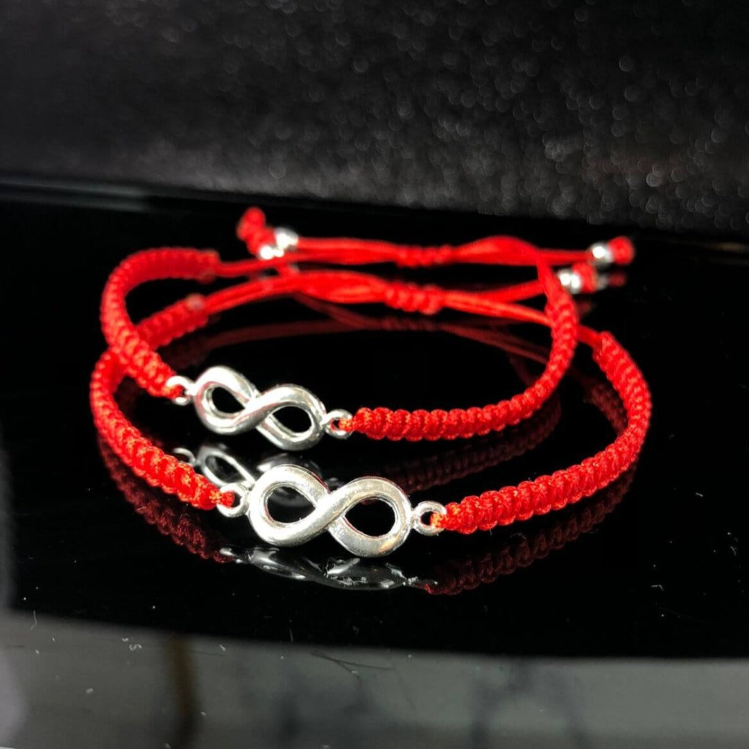 Pulsera Roja de Protección con símbolo Infinito de Plata