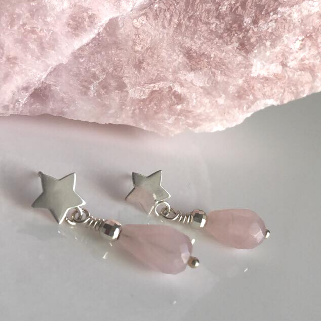 Aros Estrellita Cuarzo Rosa