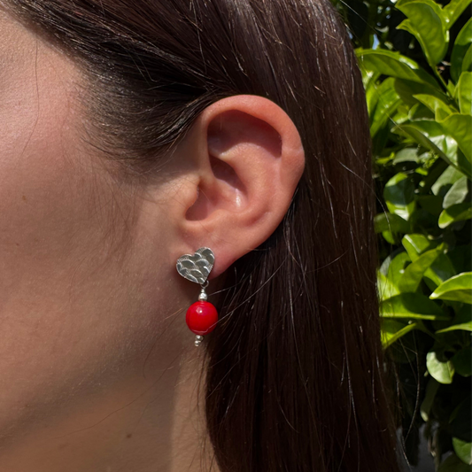 Aros Corazón Rojo Plata