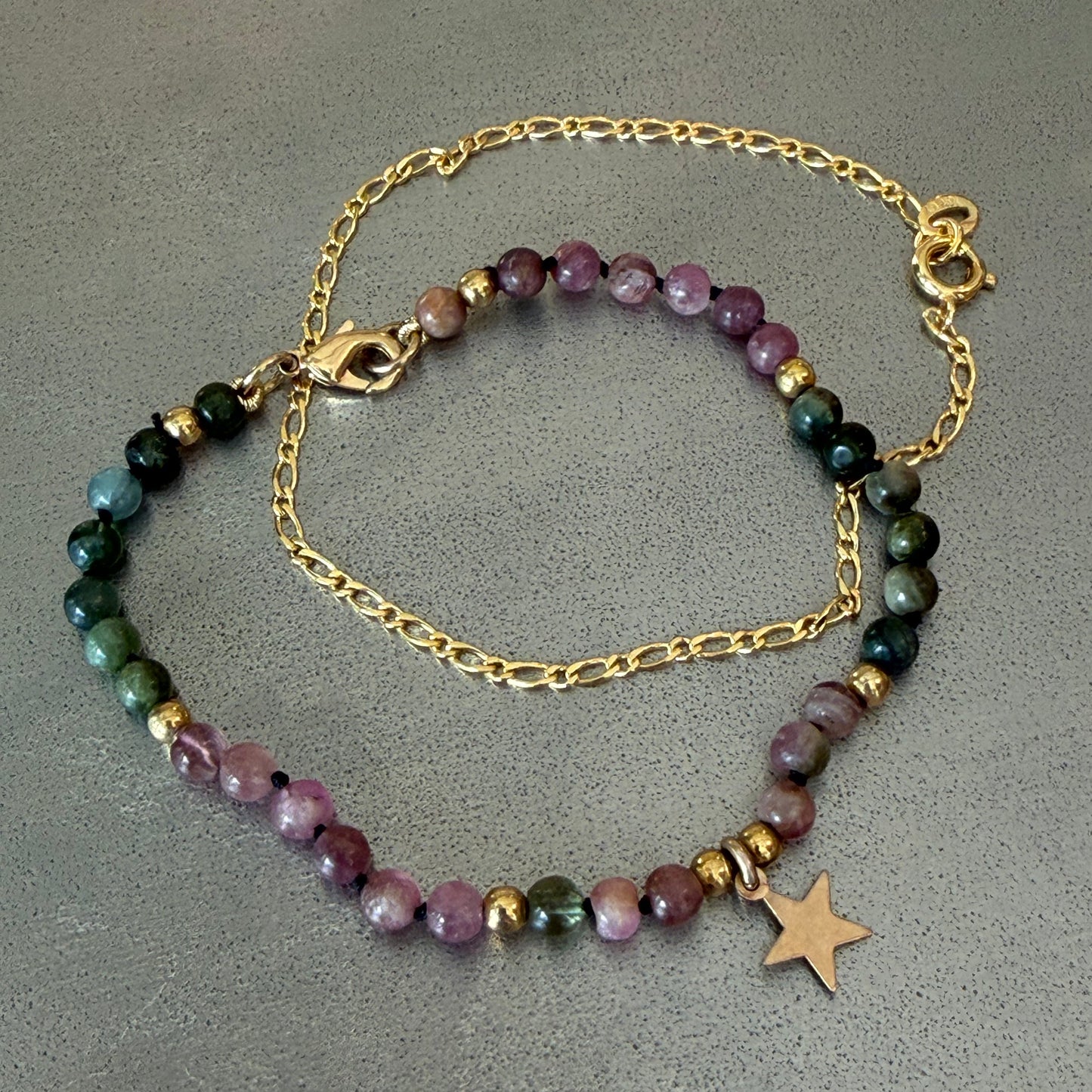 Set Pulsera Turmalina y Pulsera Bañada en Oro