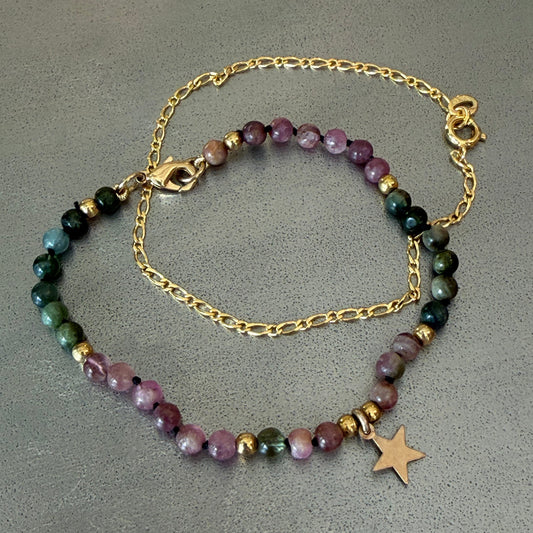Set Pulsera Turmalina y Pulsera Bañada en Oro
