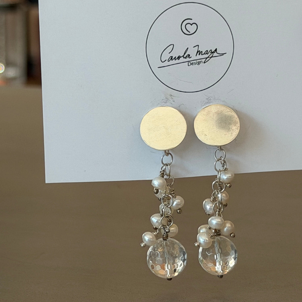 Aros de Plata con Cuarzo y Perlas Naturales lo