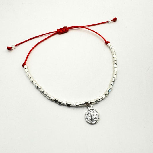 Pulsera de Protección San Benito Plata mostacilla cuadrada