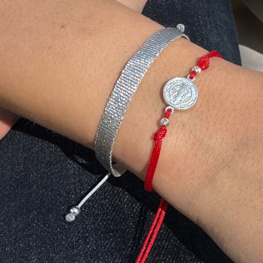Pack Pulseras San Benito Plata + Pulsera a Telar Plateada