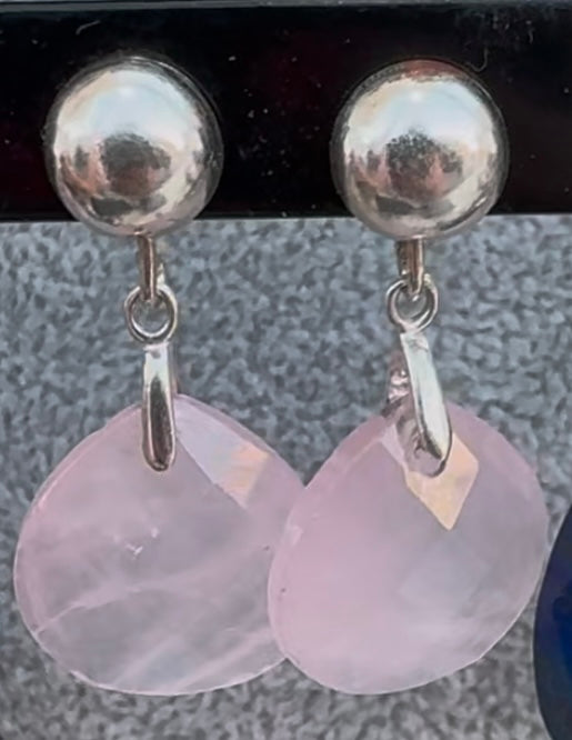 Aros de Plata con Cuarzo Rosa