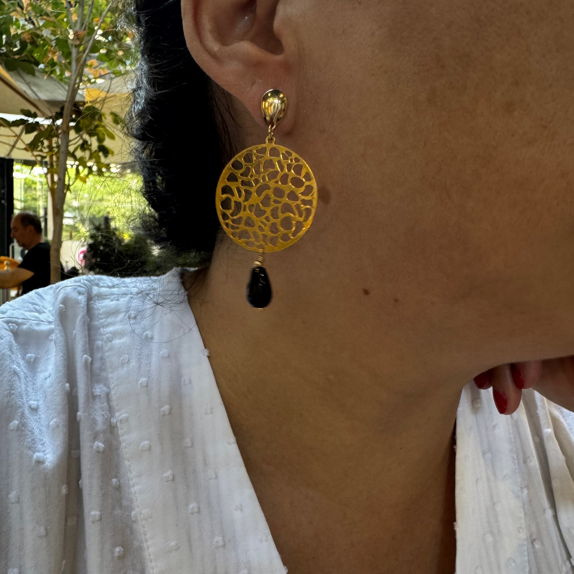 Aros Argolla Piedras Calipso Baño Oro