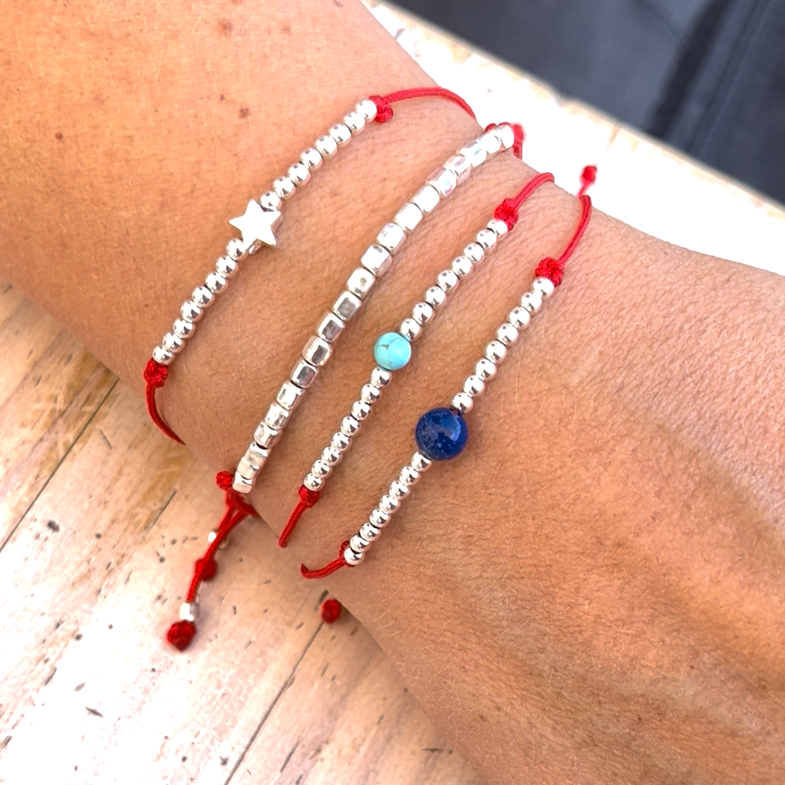 Pack 4 Pulseras Plata Marisol - Rojo