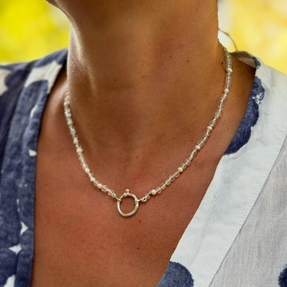 Collar Plata con Cuarzo y perlas naturales