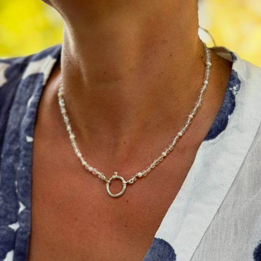 Collar Plata con Cuarzo y perlas naturales
