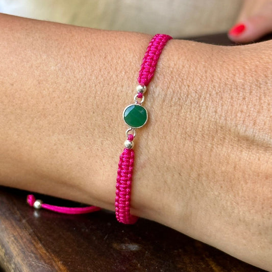 Pulsera "Valeria" Fucsia con Aventurina Verde