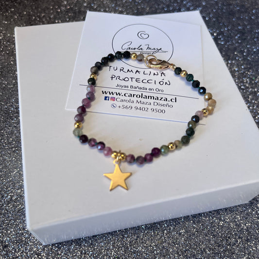 Pulsera de Protección Turmalina Estrella Baño de Oro