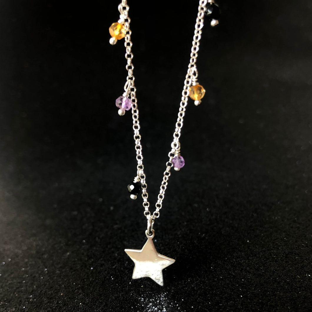 Collar Estrella de Plata hecha a mano con piedras naturales Citrino, Onix, Amatista.