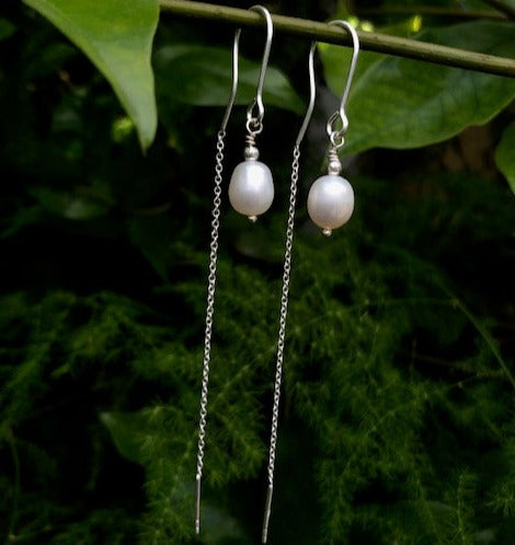 Aros Juanita de Plata y Perlas Naturales Blancas
