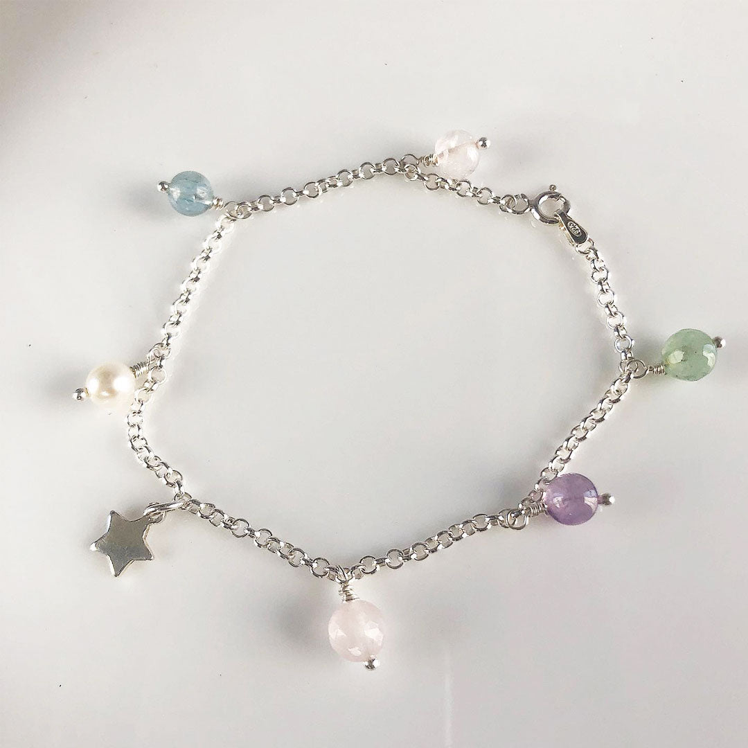 Pulsera de Plata Armonía con Piedras Naturales de colores