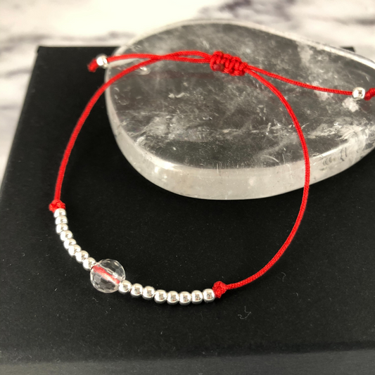 Pulsera de Protección Plata roja con piedra natural Cuarzo